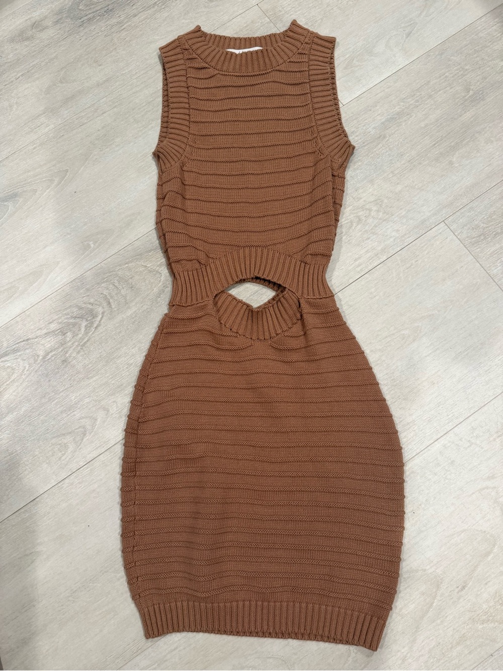 Callahan Rust Brown Ribbed Cutout Mini Dress XS